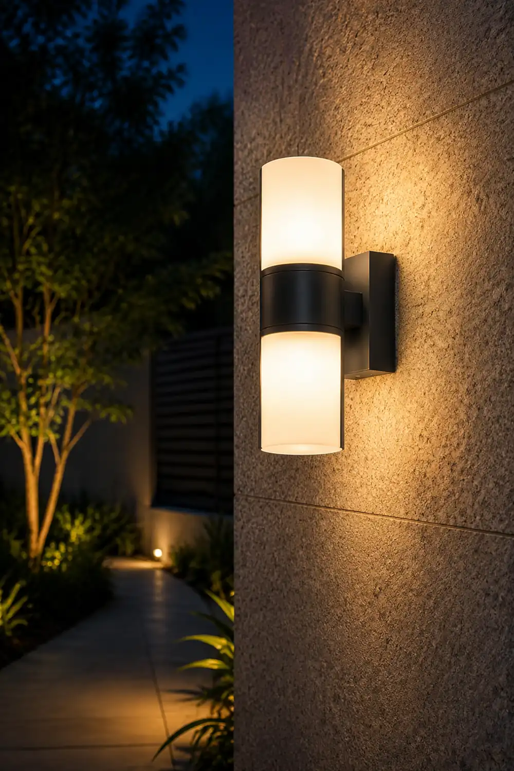 Orr Modern Cylindrical Metal/Acrylic Rotatable Outdoor Waterproof Wall Lamp, Black/White - Lumpaz