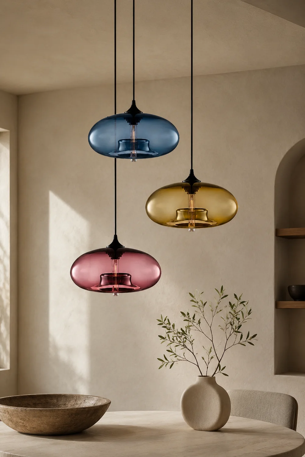 Hailie Modern Bread Shaped Glass Pendant Light 6 Color Living Room - Lumpaz