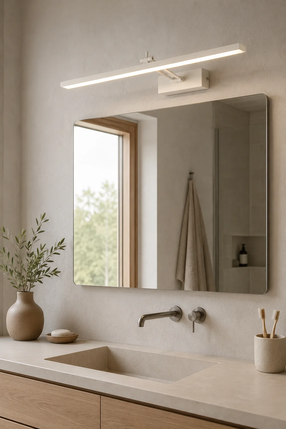 Edge Minimalist Rectangular Metal Wall Lamp, White/Black, Bathroom - Lumpaz