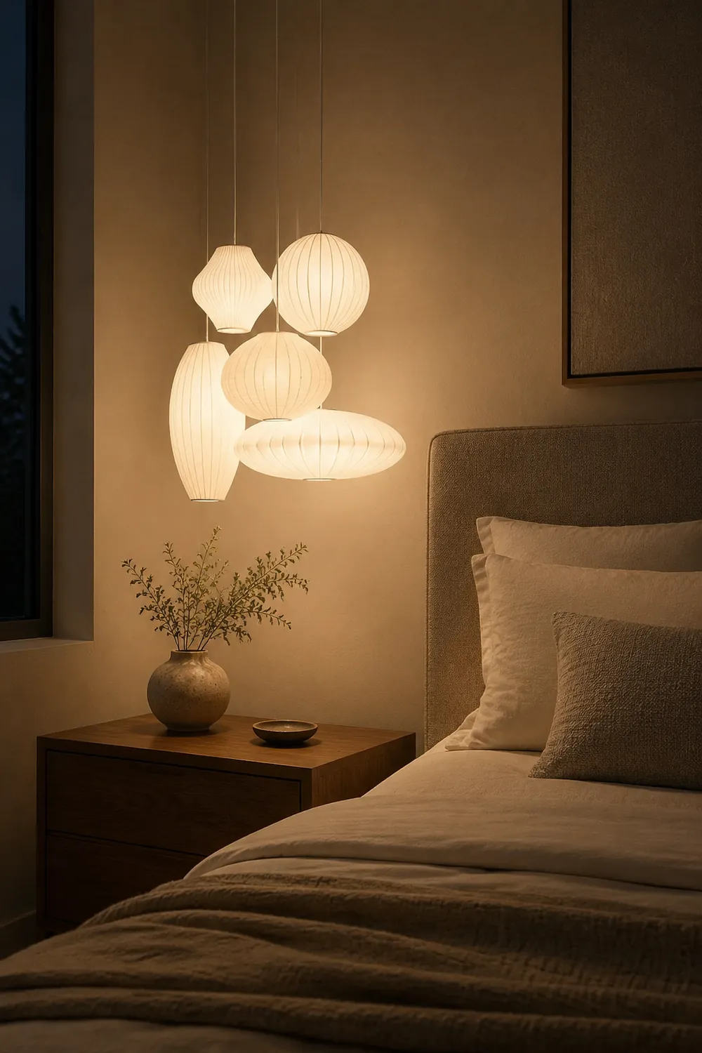 Renée White Single Pendant Light, Artificial Silk Shade, 6 Style - Lumpaz
