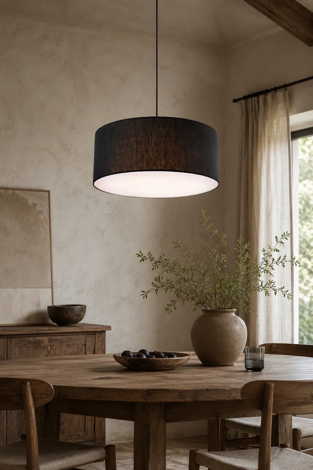 Renée Modern Fabric Drum Pendant Light Black/White Metal/Fabric - Lumpaz