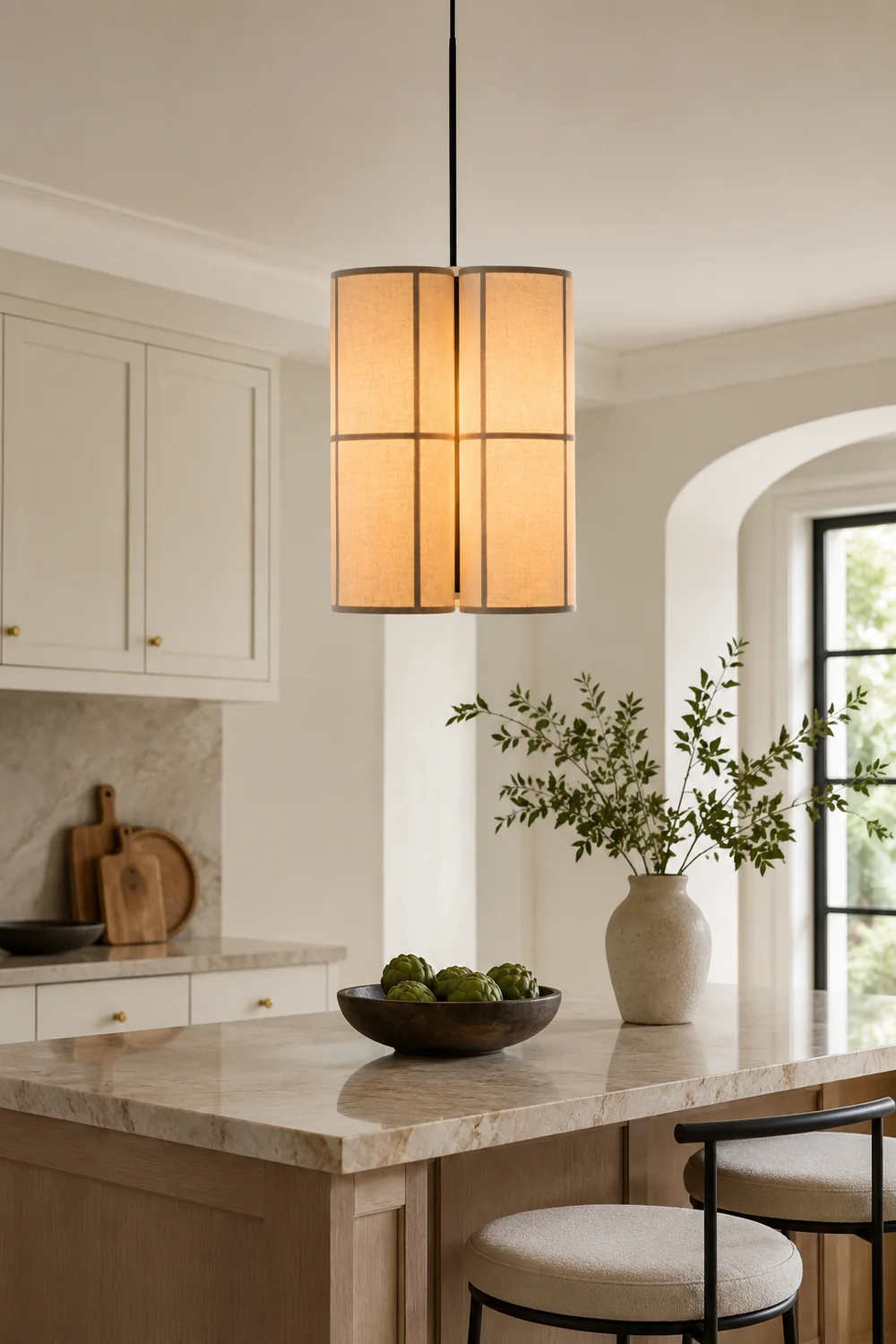 Renée Cylinder Pendant Light, Lantern, Fabric, Japanese - Lumpaz