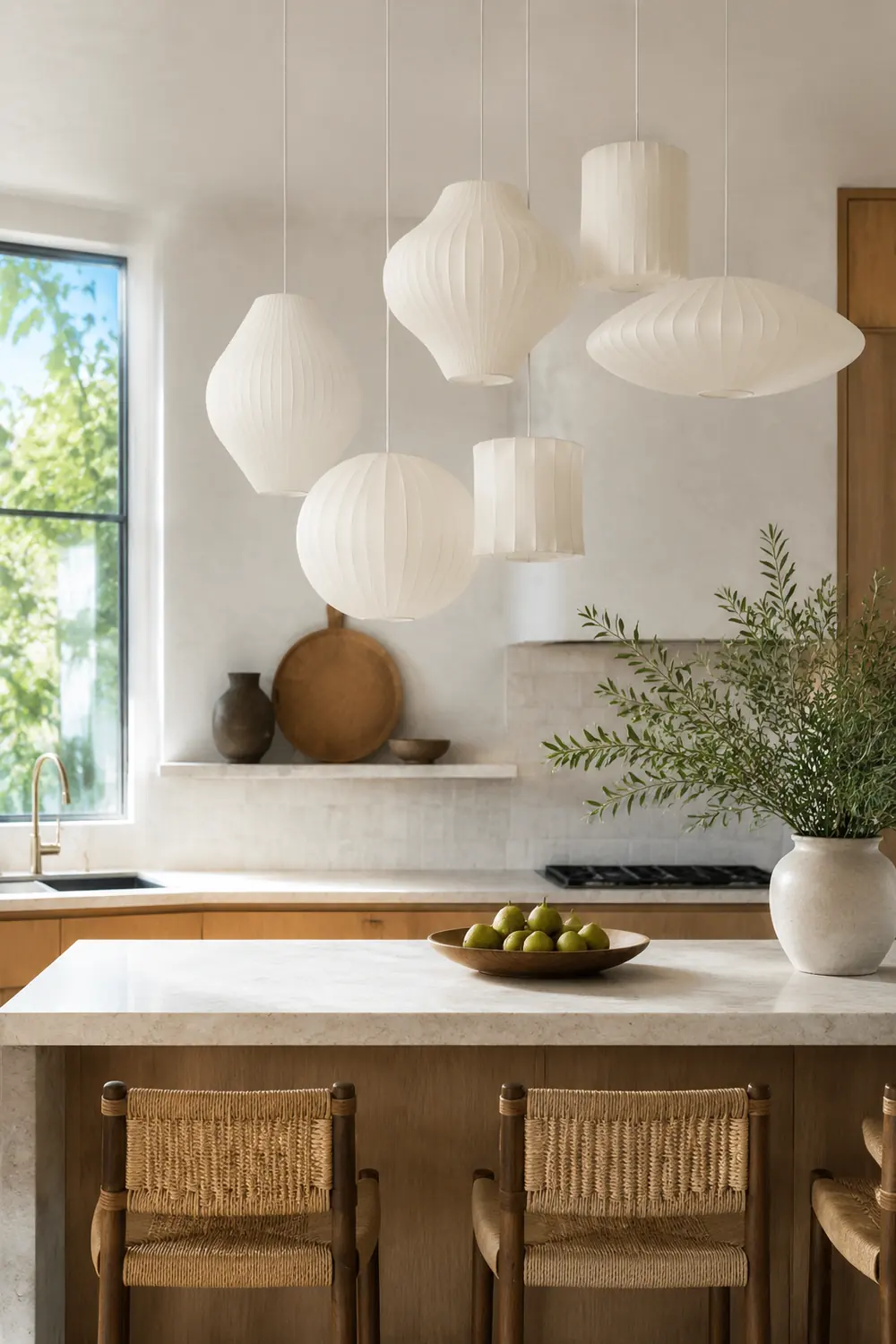 Renée White Single Pendant Light, Artificial Silk Shade, 6 Style - Lumpaz
