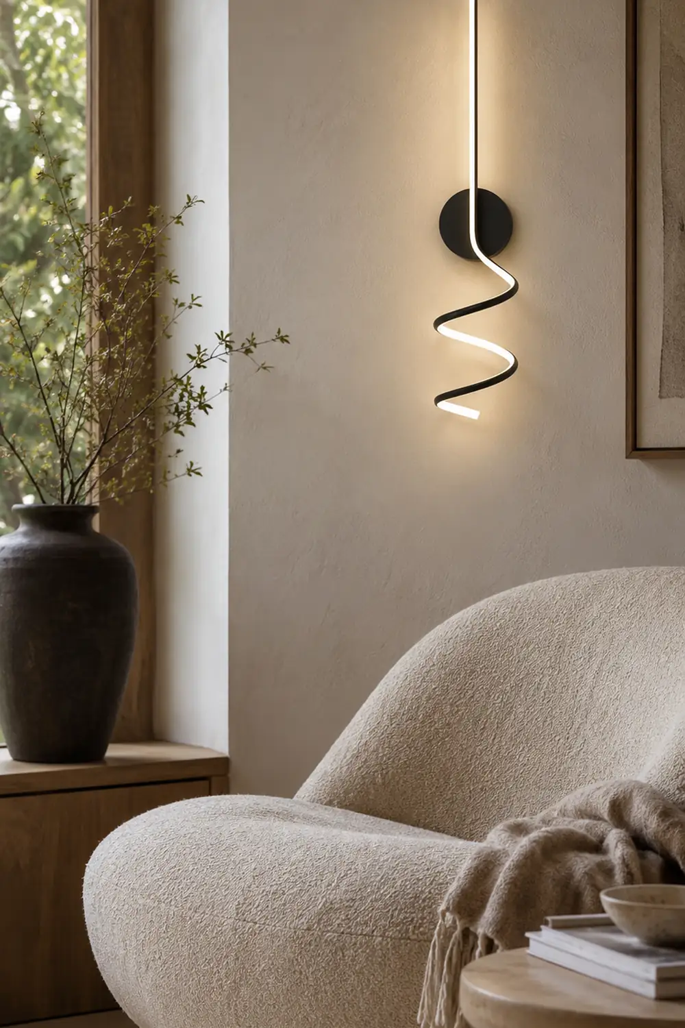 Modern LED Art Interior Wall Light Spiral, Black & White - Lumpaz