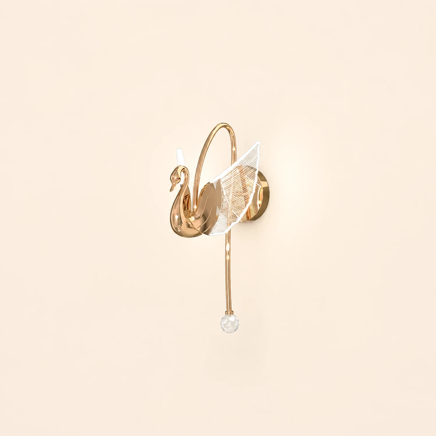 Kady Art Deco Swan Acrylic/Metal Wall Lamp, Gold/Rose Gold - Lumpaz
