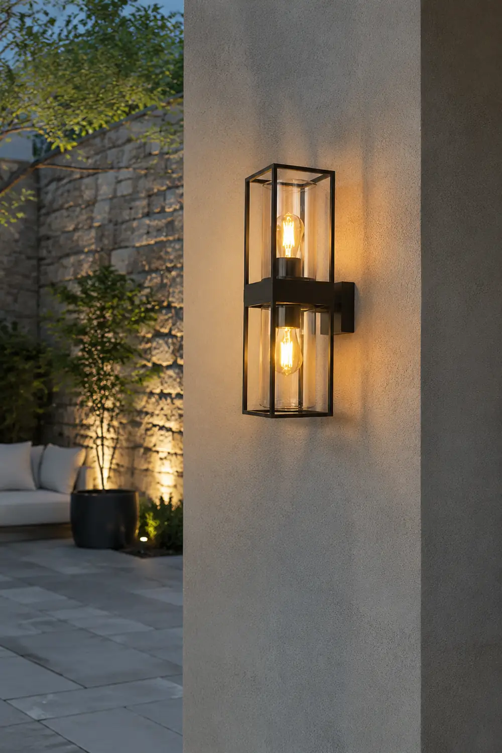 Alessio Modern Rectangular Metal Outdoor Wall Lamp, Black - Lumpaz