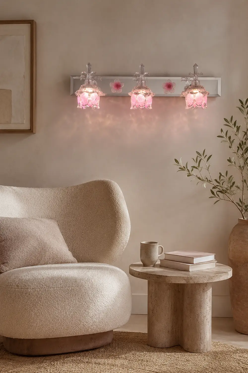 Félicie Modern Flower Vanity Wall Lamp, Pink, Bathroom - Lumpaz