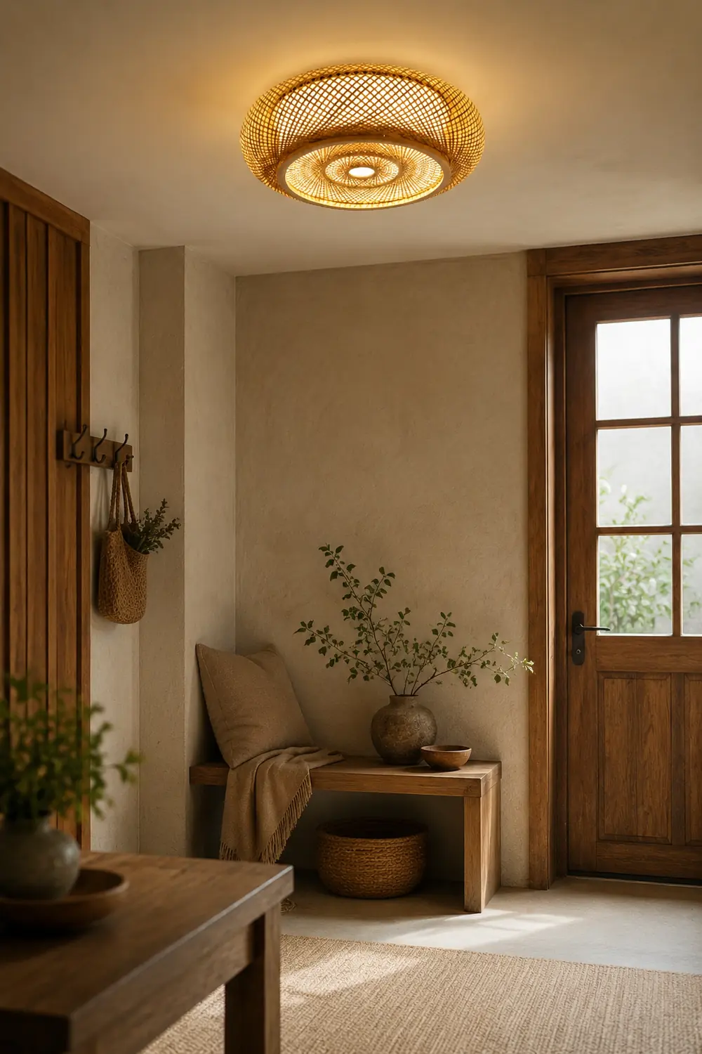 Muto Rattan Woven Rustic LED Flush Mount Ceiling Light - Lumpaz