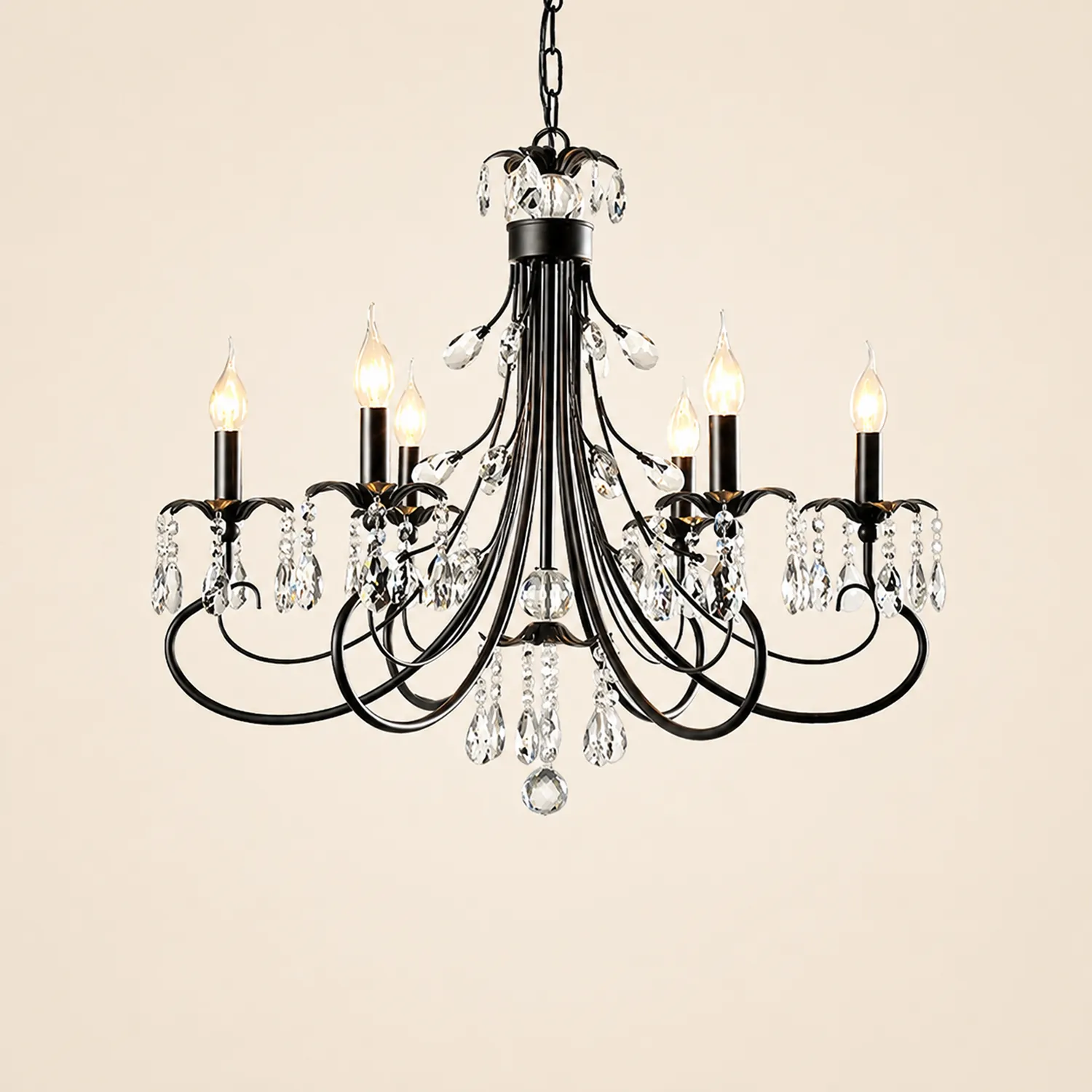 Silva Luxury Tiered Candle Metal/Crystal Chandelier, Black - Lumpaz