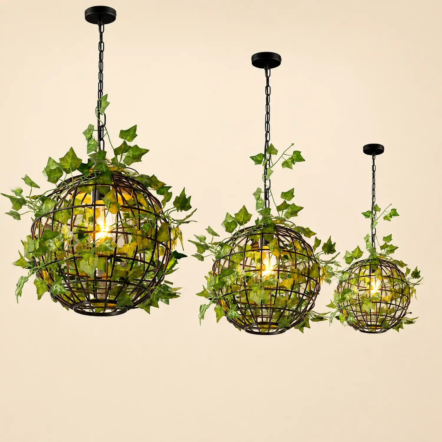 Nest Rustic Plant Art Deco Globe Vine Pendant Light Green Dining Room - Lumpaz
