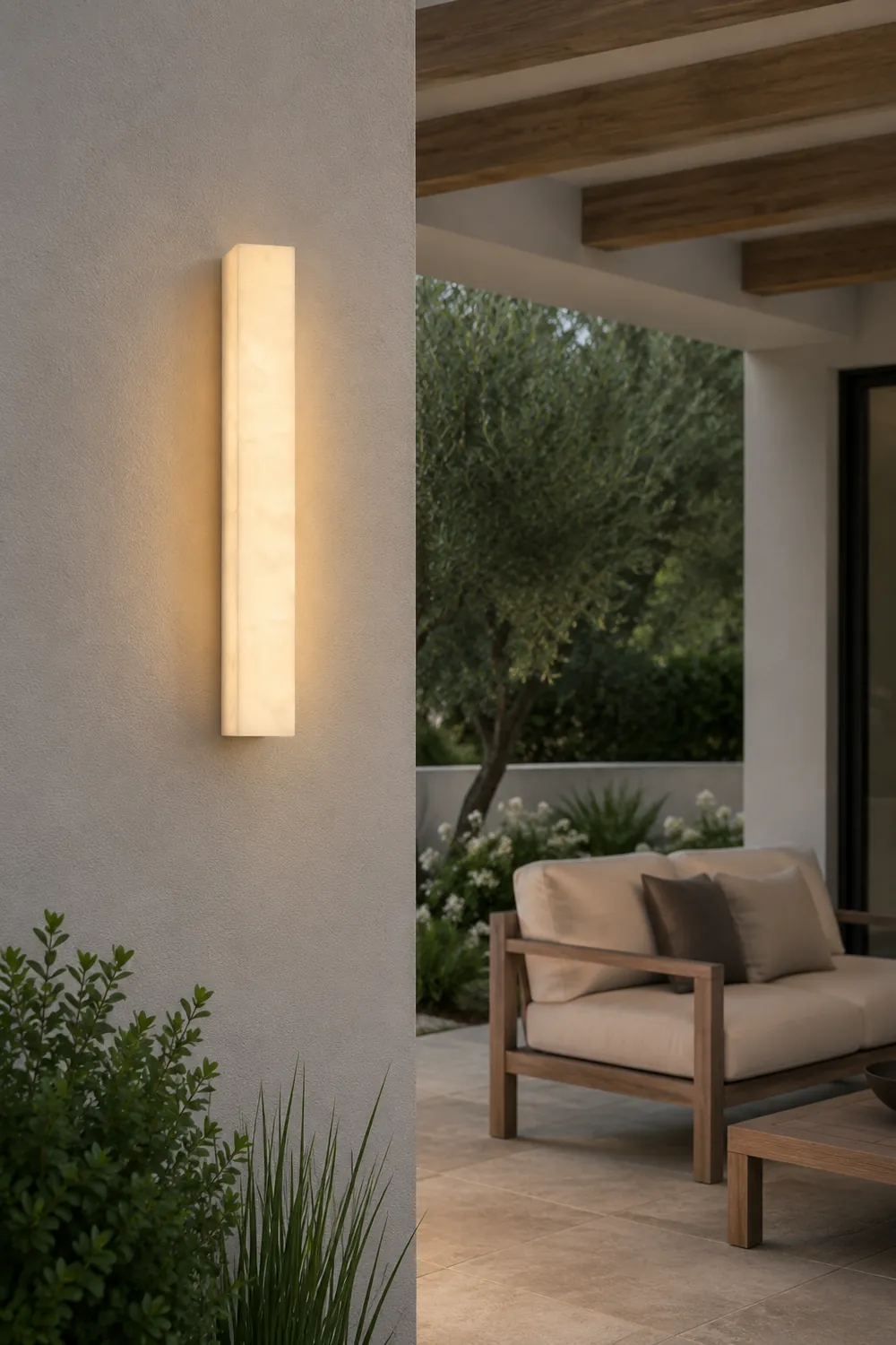 Edge Modern Rectangular Resin Outdoor Wall Lamp, White - Lumpaz
