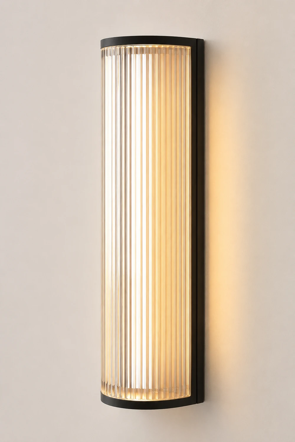 Orr Modern Semi-Cylindrical Outdoor Metal/Acrylic Wall Lamp, Clear/Black - Lumpaz