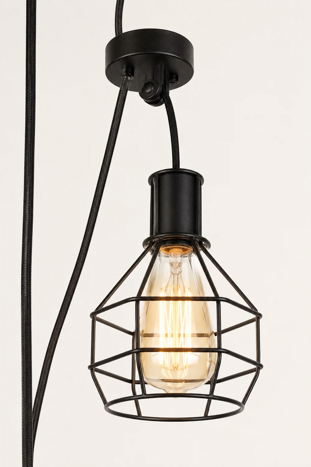 Alessio Industrial Caged Metal Pendant Light, 5/8 Heads, Black - Lumpaz