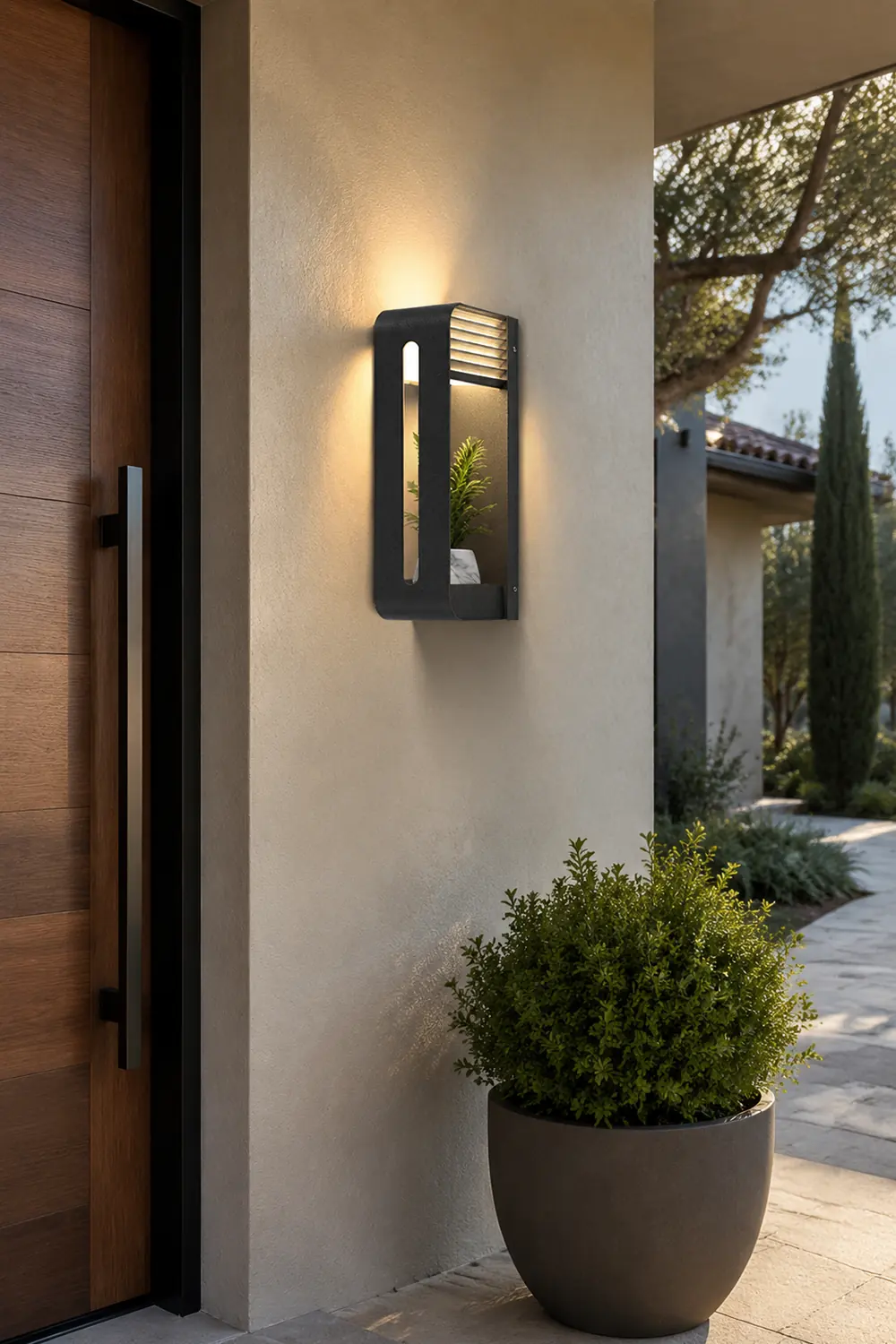 Orr Modern Rectangular Metal/Acrylic Solar Outdoor Plants Pot Holder Wall Lamp, Black - Lumpaz