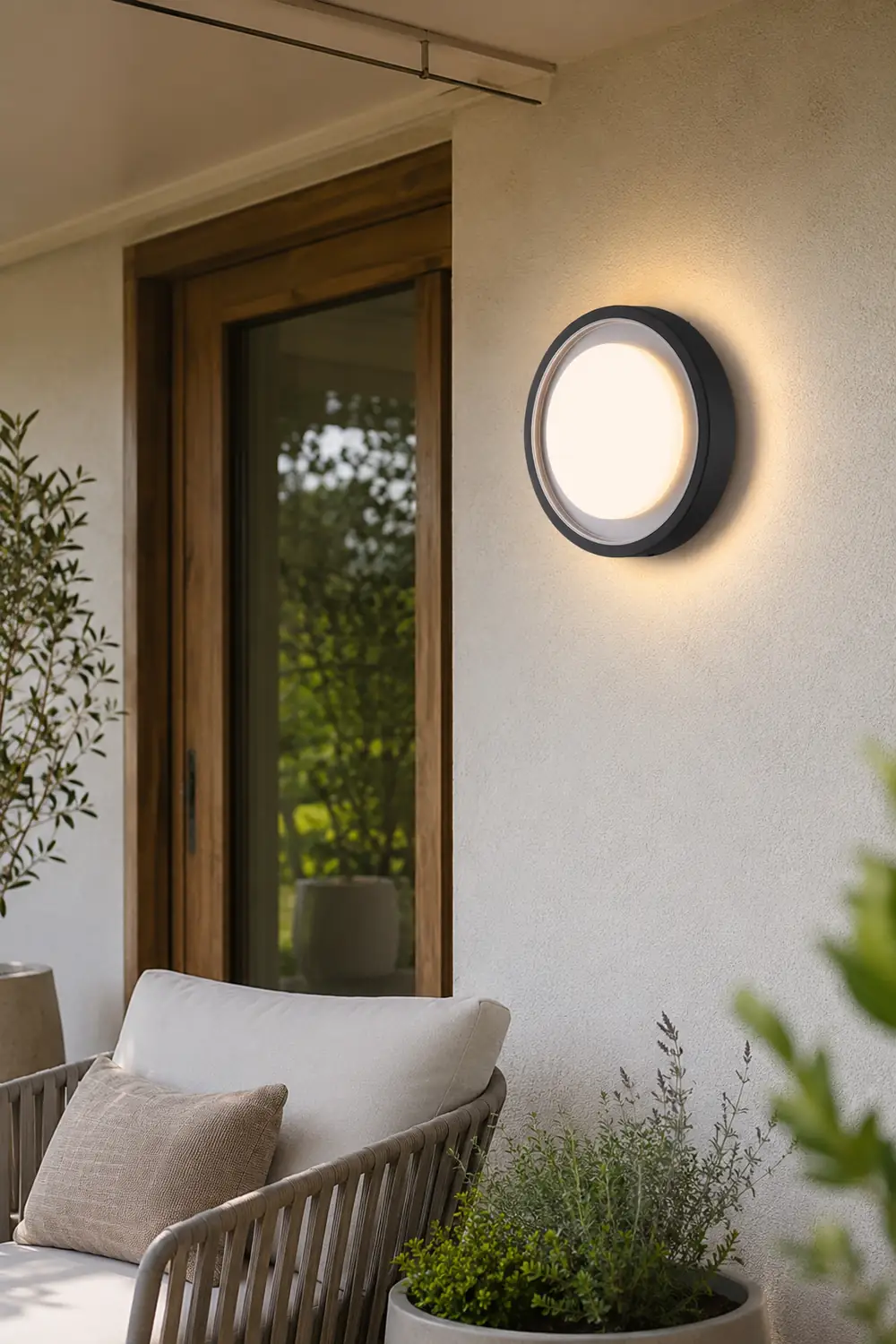 Orr Modern Circular Disc Shape Metal Outdoor Wall Lamp, Black - Lumpaz