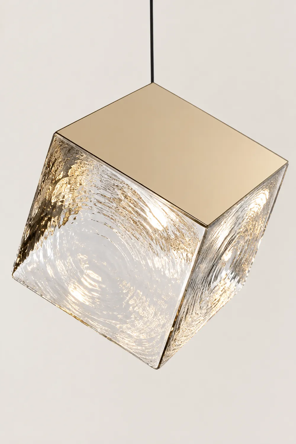 Kristy Modern Square Metal Pendant Light, Gold, Living Room - Lumpaz