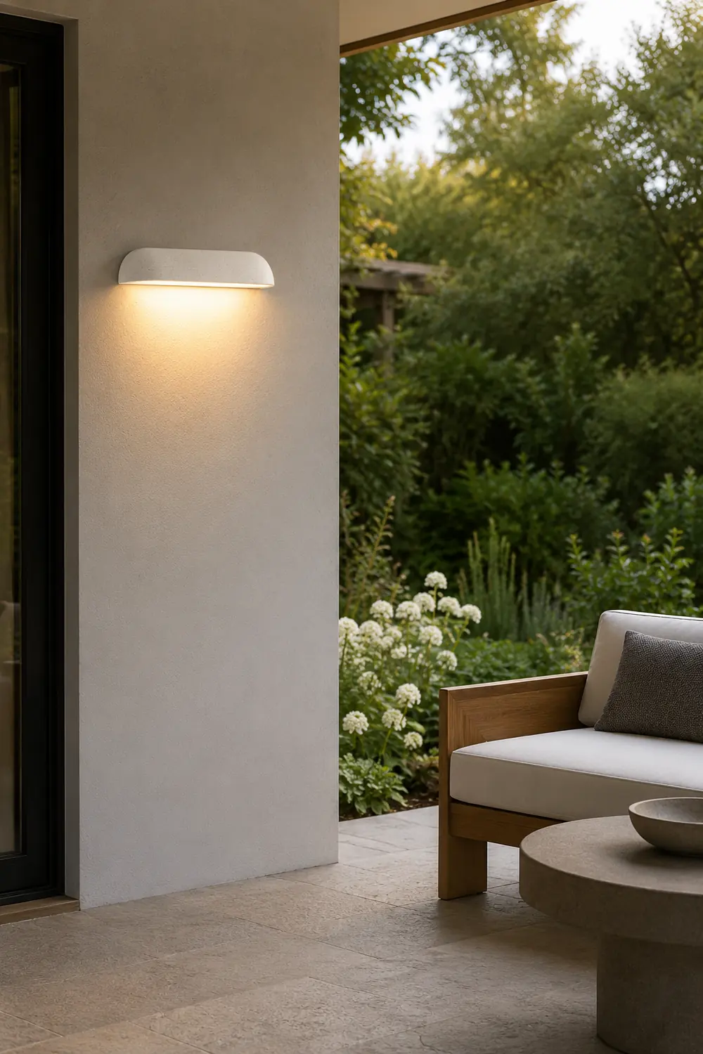 Orr Modern Minimalist Semi-elliptical Metal/Stone Outdoor Wall Lamp, Black/White - Lumpaz