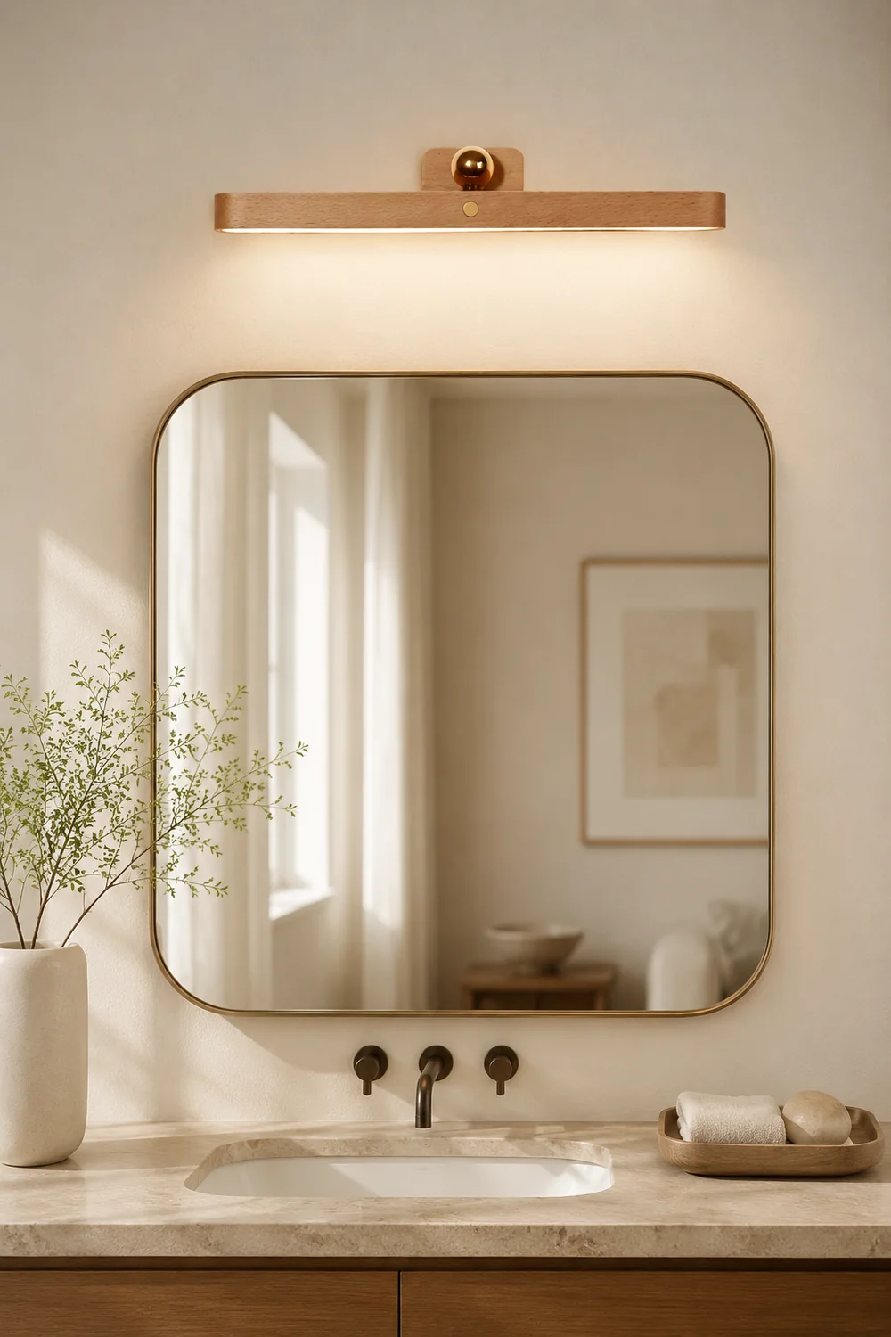 Ozawa Retro Oval Wood/Acrylic/Metal Wall Lamp, Front Mirror Vanity - Lumpaz