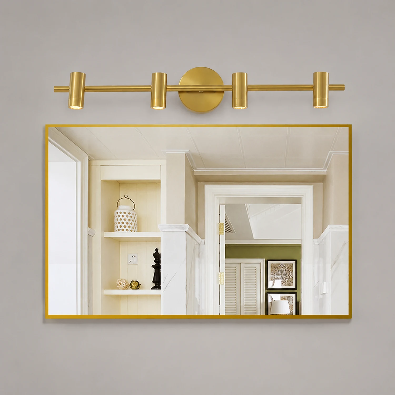 Freja Modern Geometric Metal Mirror Front Wall Lamp, Brass - Lumpaz