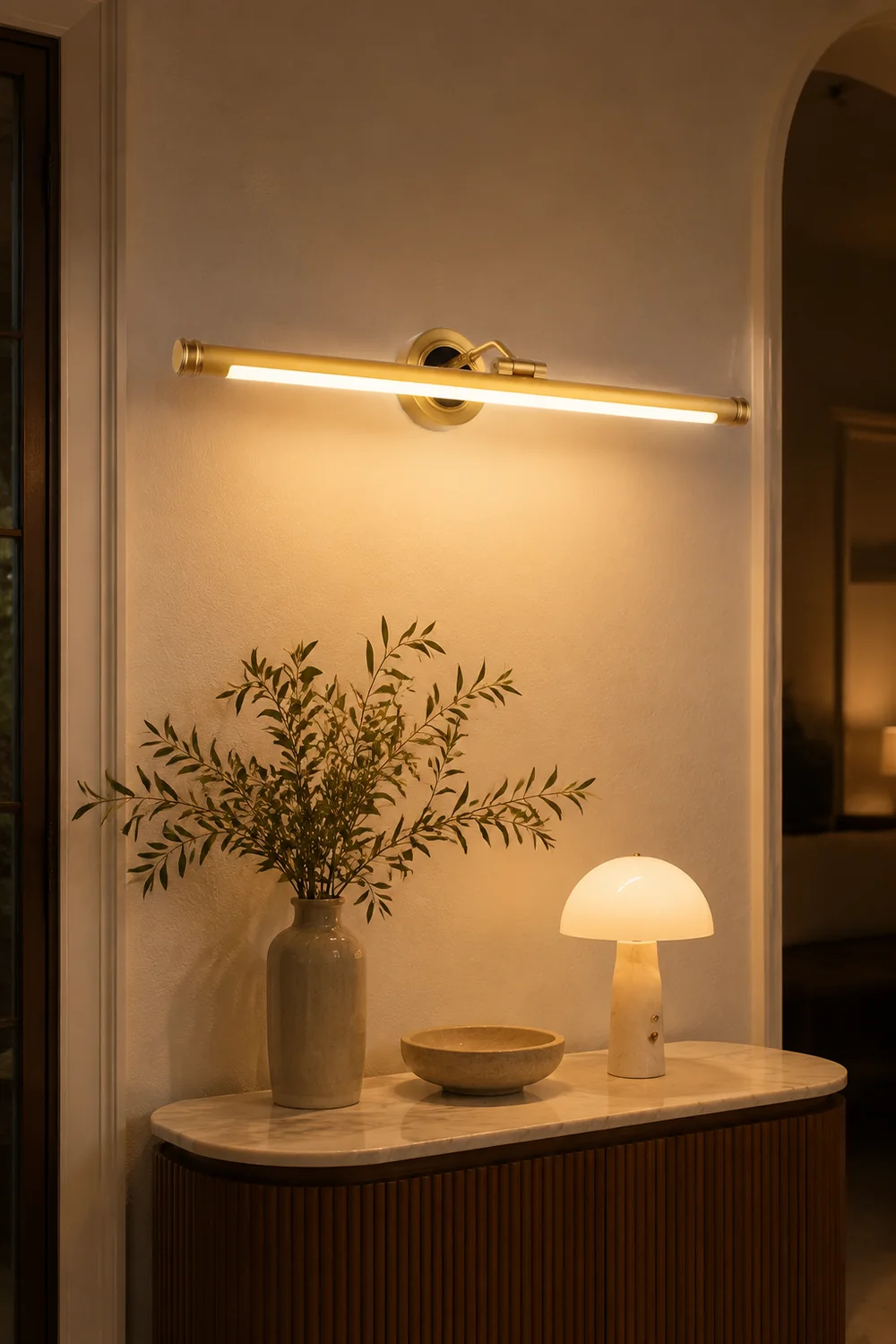 Leigh Vintage Linear Metal/Acrylic Wall Lamp, Brass, Bathroom - Lumpaz