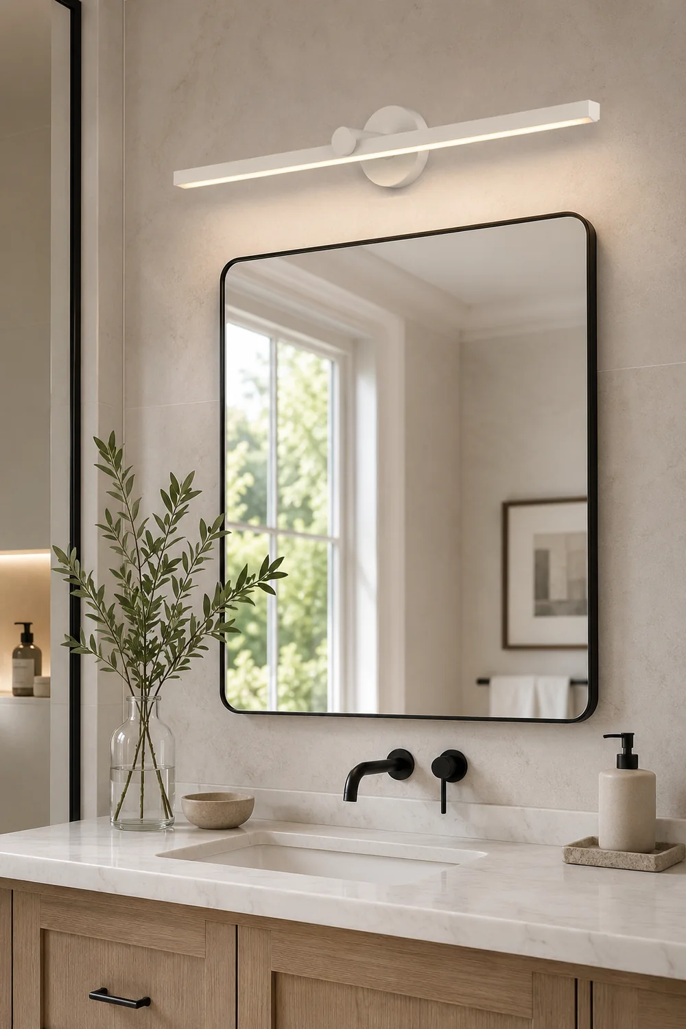 Leigh Minimalist Linear Acrylic Mirror Front Wall Lamp, White - Lumpaz