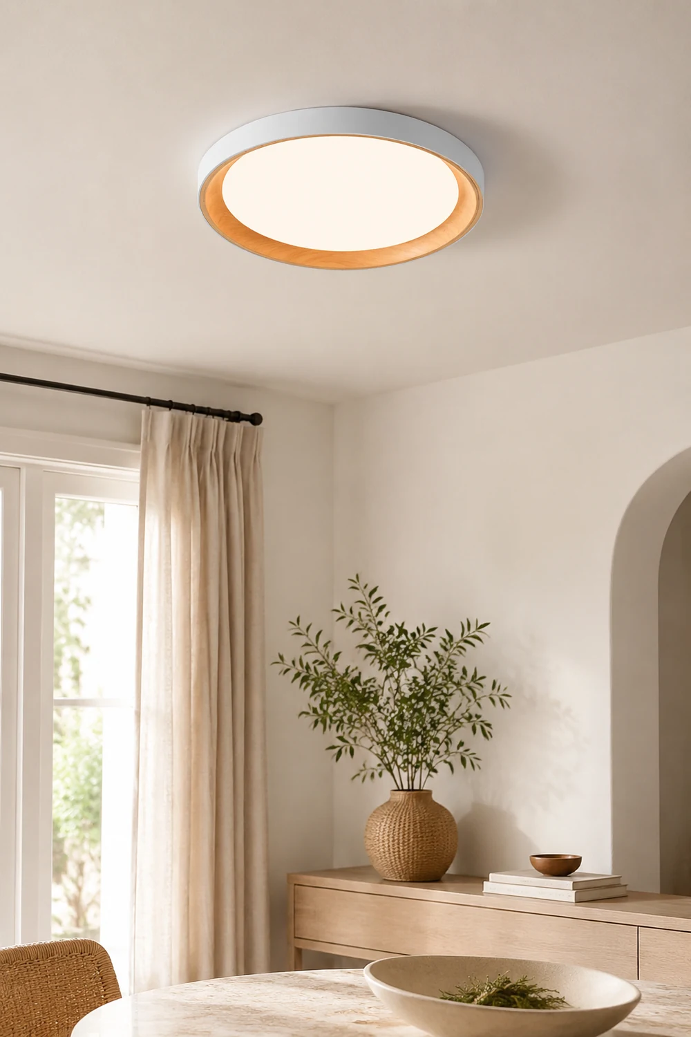 Quinn Modern LED Flush Mount Lighting White Wood/Acrylic Kitchen - Lumpaz