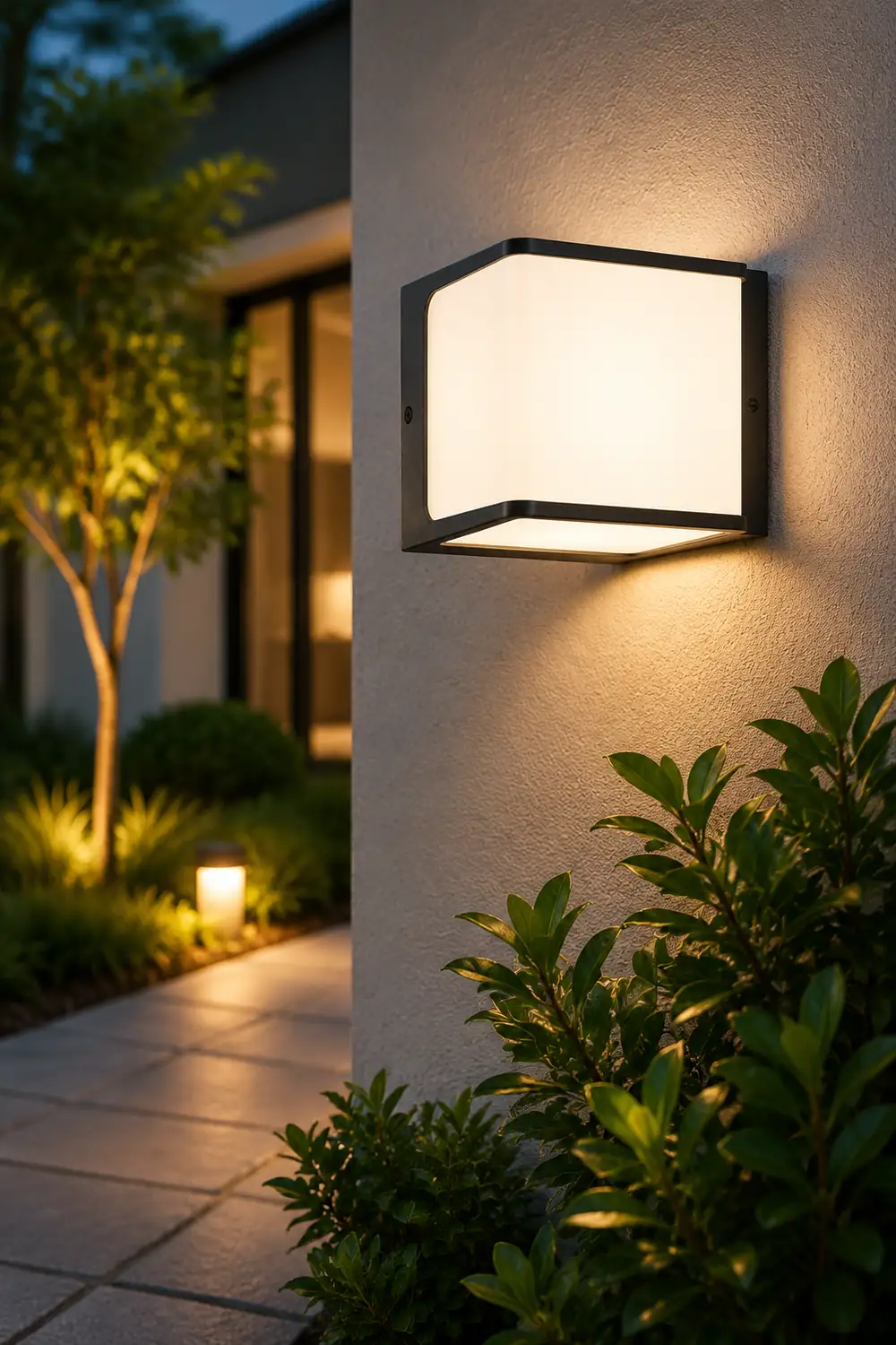 Orr Modern Minimalist Rectangular Acrylic Sensor Solar Outdoor Wall Lamp, Black/White - Lumpaz