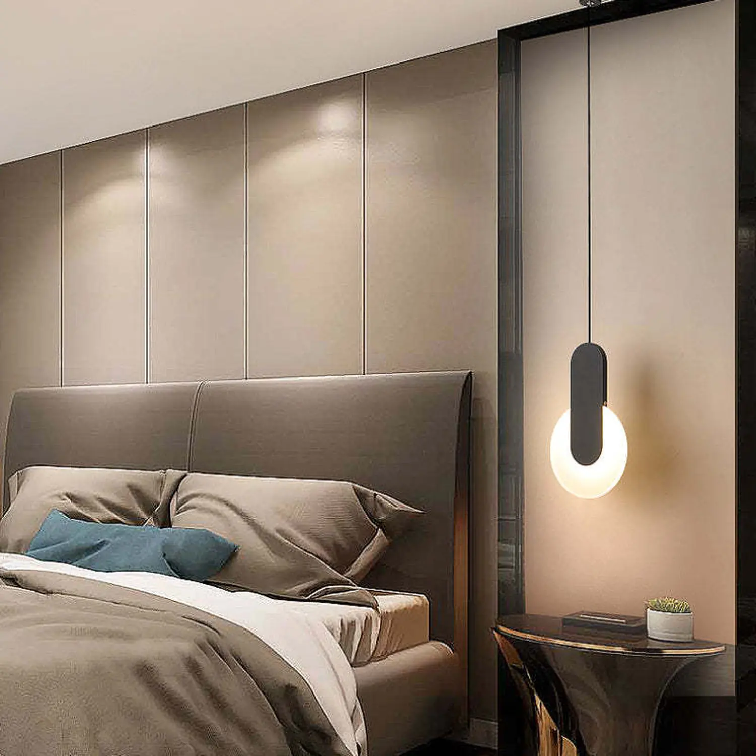 Nyla Modern Minimalist LED Hanging Pendant Lights Black White Bedroom - Lumpaz