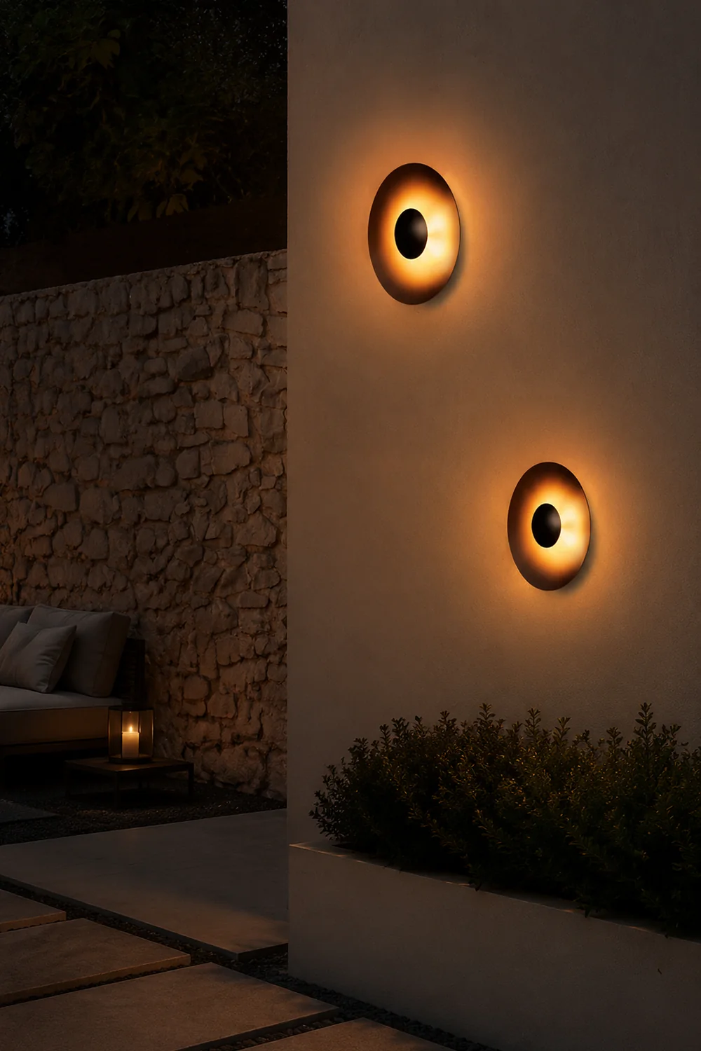 Orr Designer Round Metal Outdoor Wall Lamp, Black/White - Lumpaz