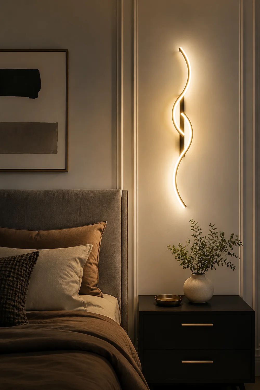 Modern Linear Wave Bedroom Wall Lamp Black/Gold Living Room - Lumpaz