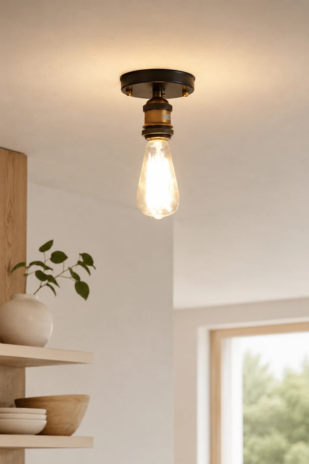 Alessio Retro Industrial Flush Mount Ceiling Light, Metal - Lumpaz
