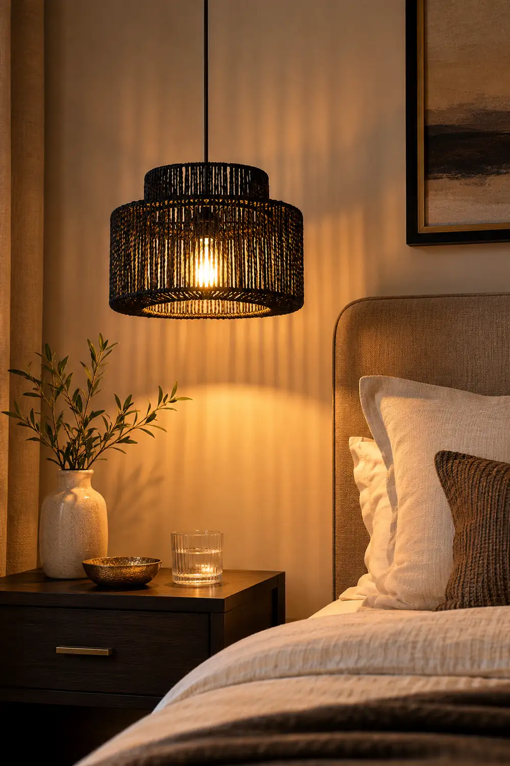 Muto Farmhouse Retro Rustic Drum Hanging Pendant Light, Black - Lumpaz