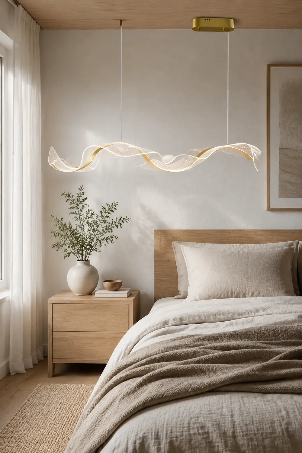 Kirsten Pendant Light Designer Wave Acrylic White/Gold Dining Room - Lumpaz