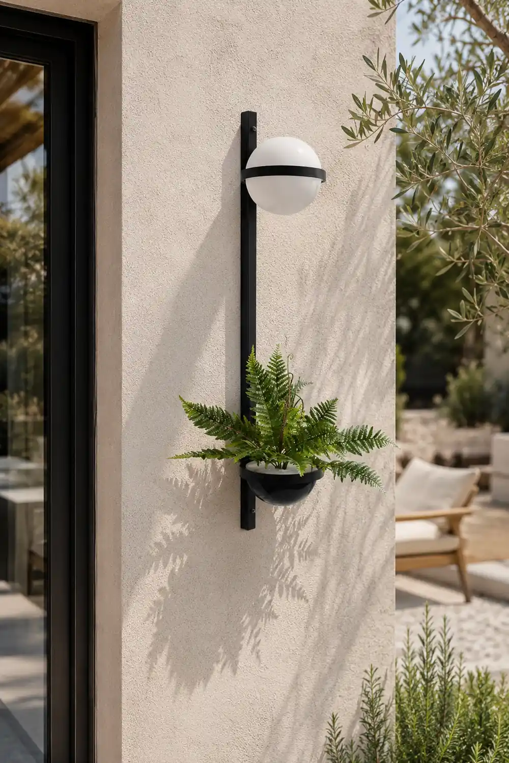 Valentina Modern Globe Metal/Acrylic Solar Outdoor Wall Lamp Plant Pot, Black/White - Lumpaz