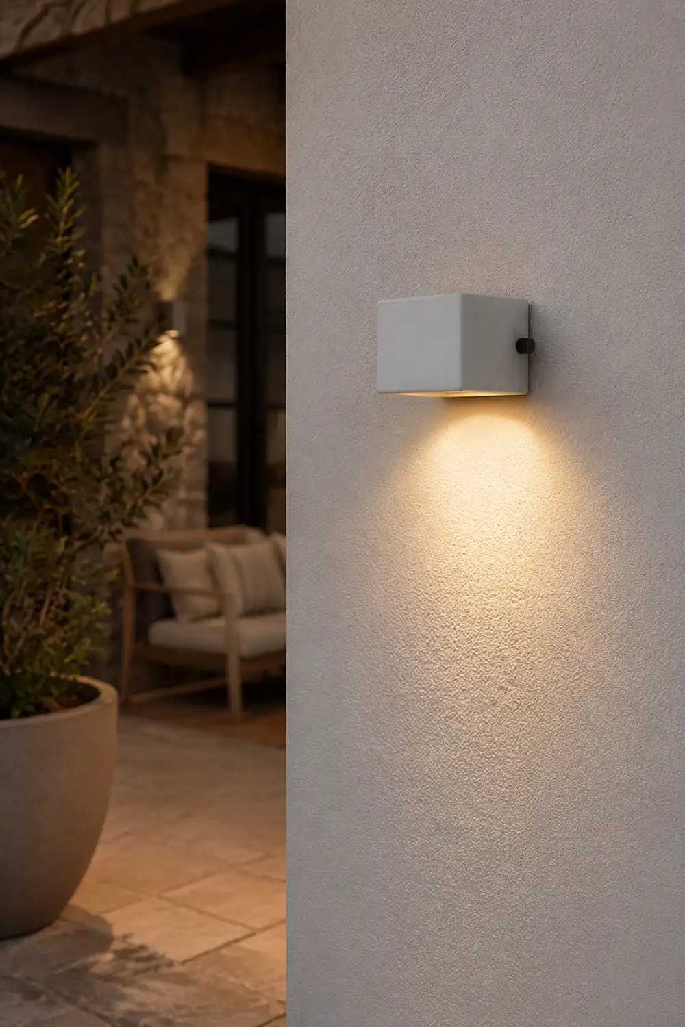 Orr Minimalist Cement Square Outdoor Wall Lamp, White - Lumpaz