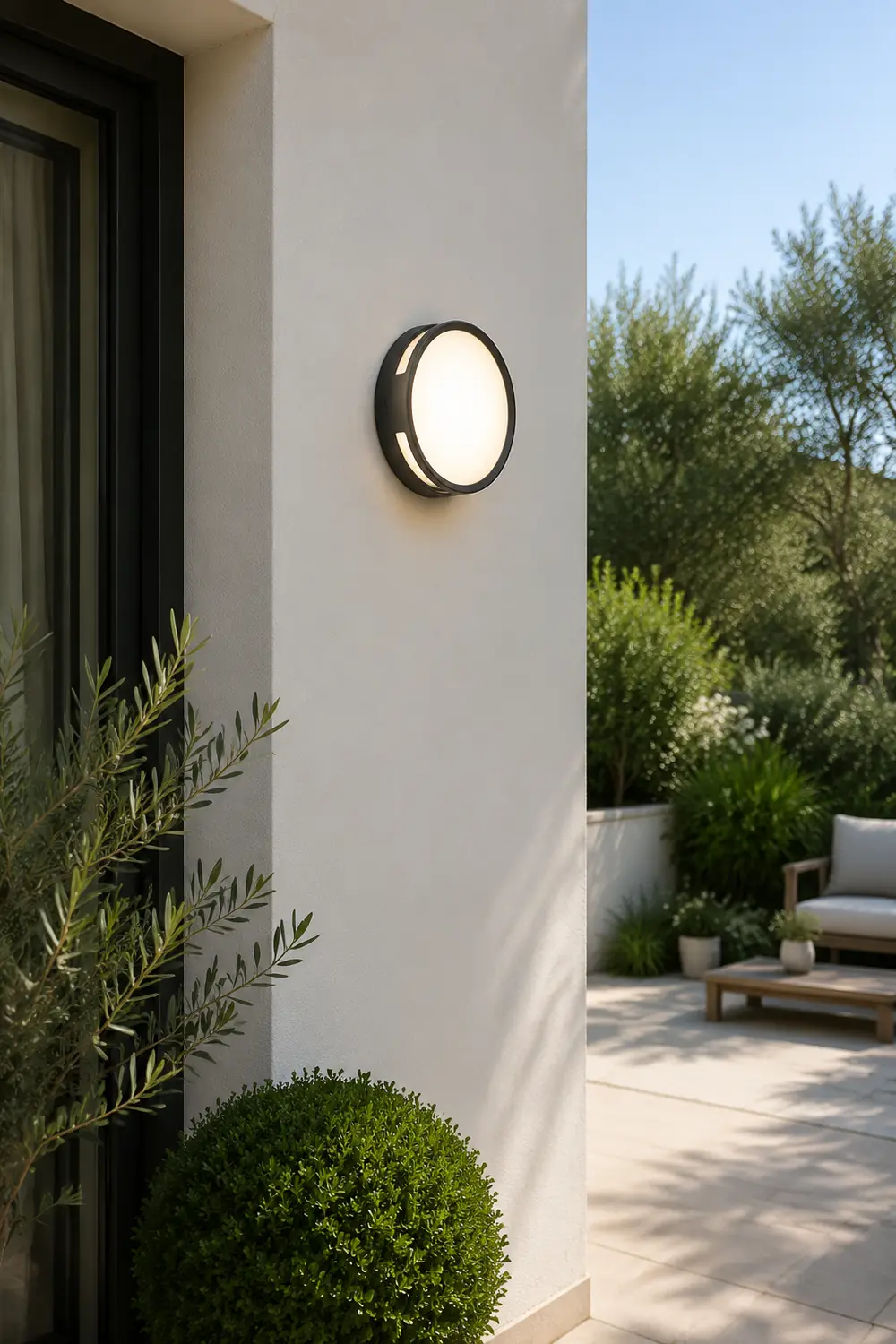 Orr Modern Round Metal/Acrylic Outdoor Waterproof Wall Lamp, Black - Lumpaz