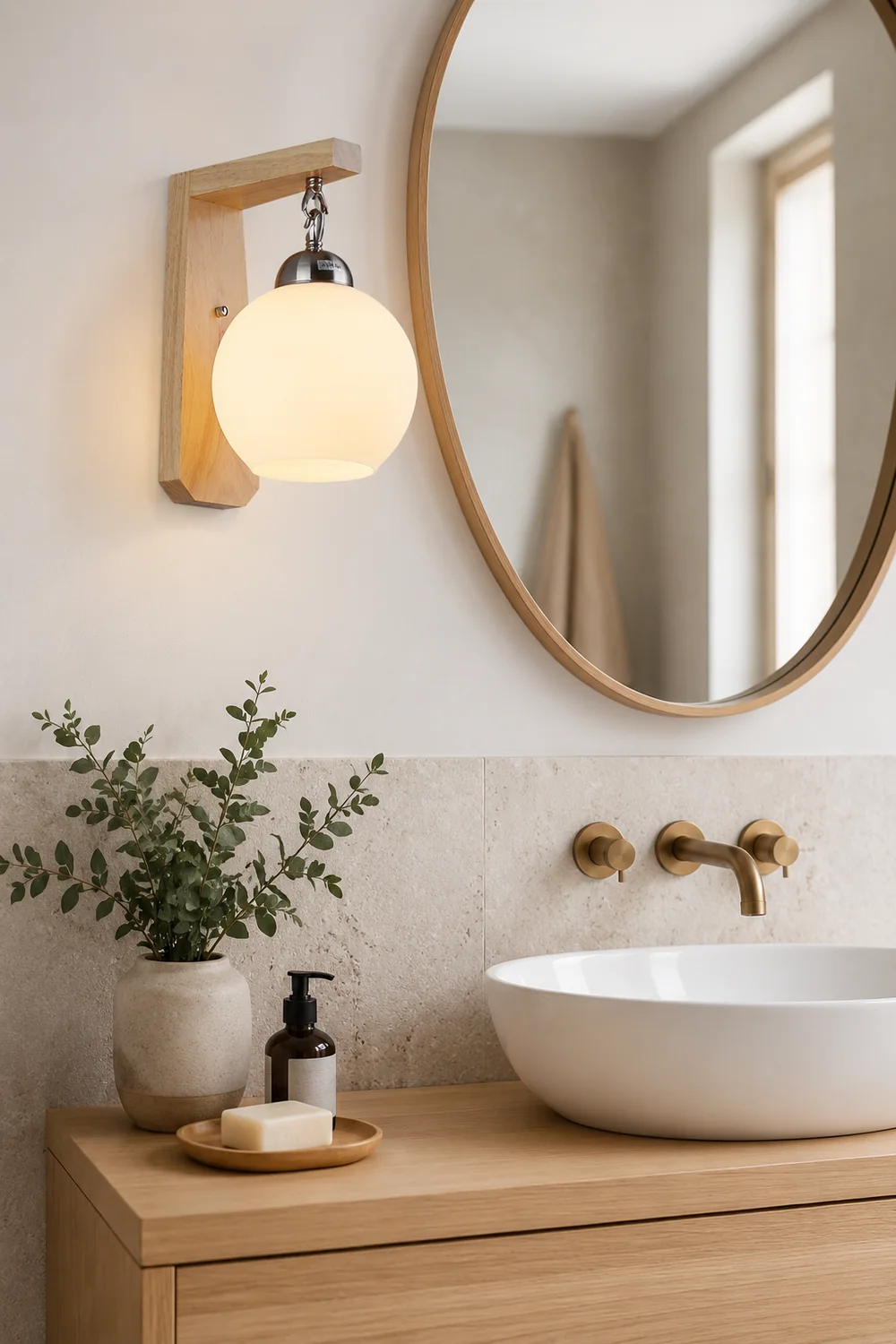 Ozawa Nordic Globe Glass/Wood Vanity Wall Light, Living Room - Lumpaz