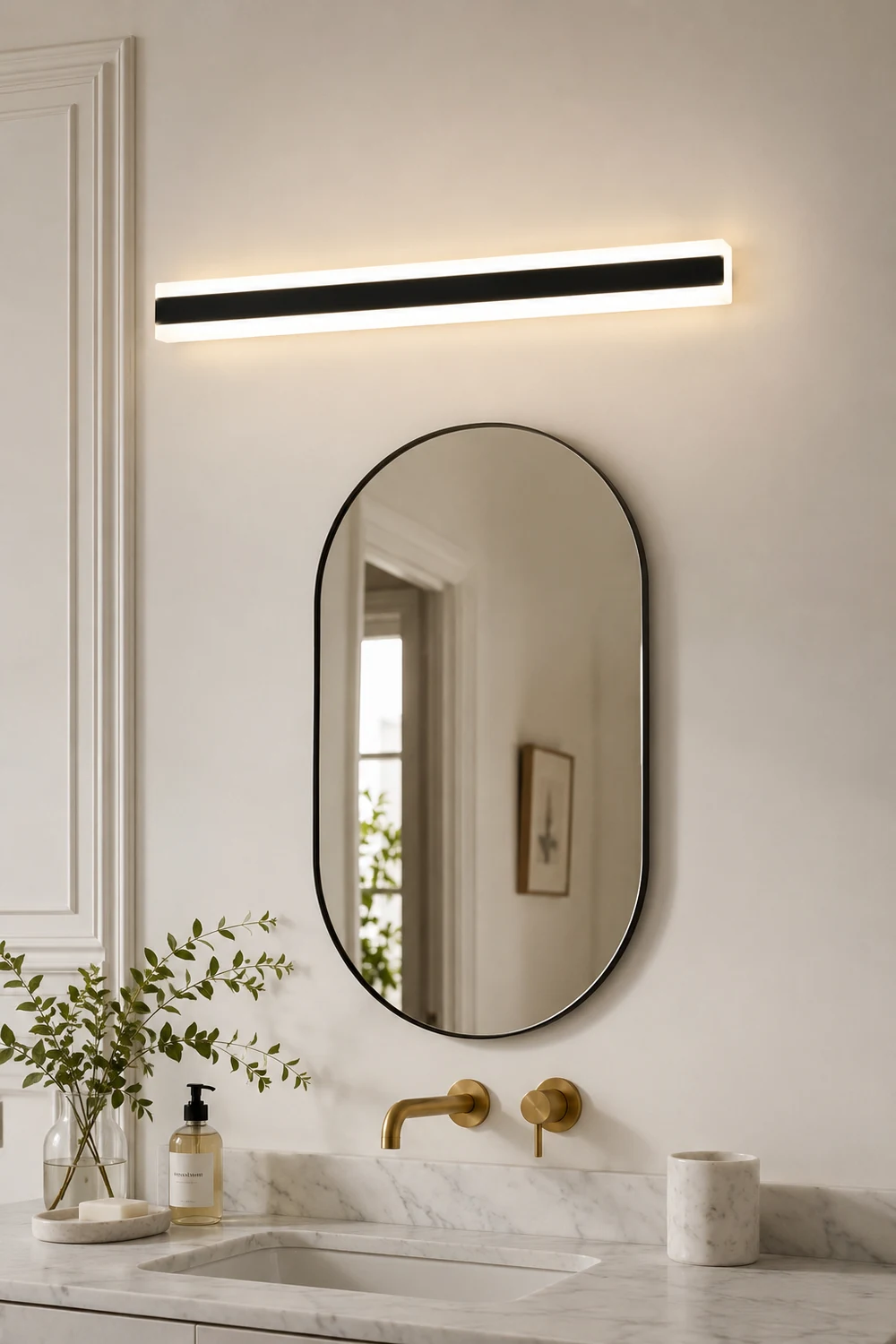 Edge Minimalist Linear Metal/Acrylic Wall Lamp, Bathroom - Lumpaz