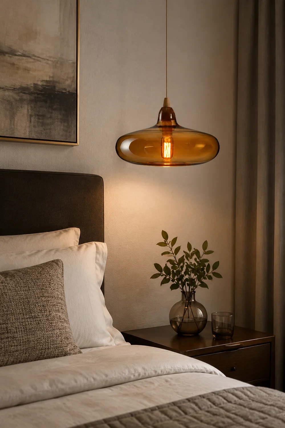 Hailie Modern Art Amber Pendant Light Glass Metal Bedroom - Lumpaz
