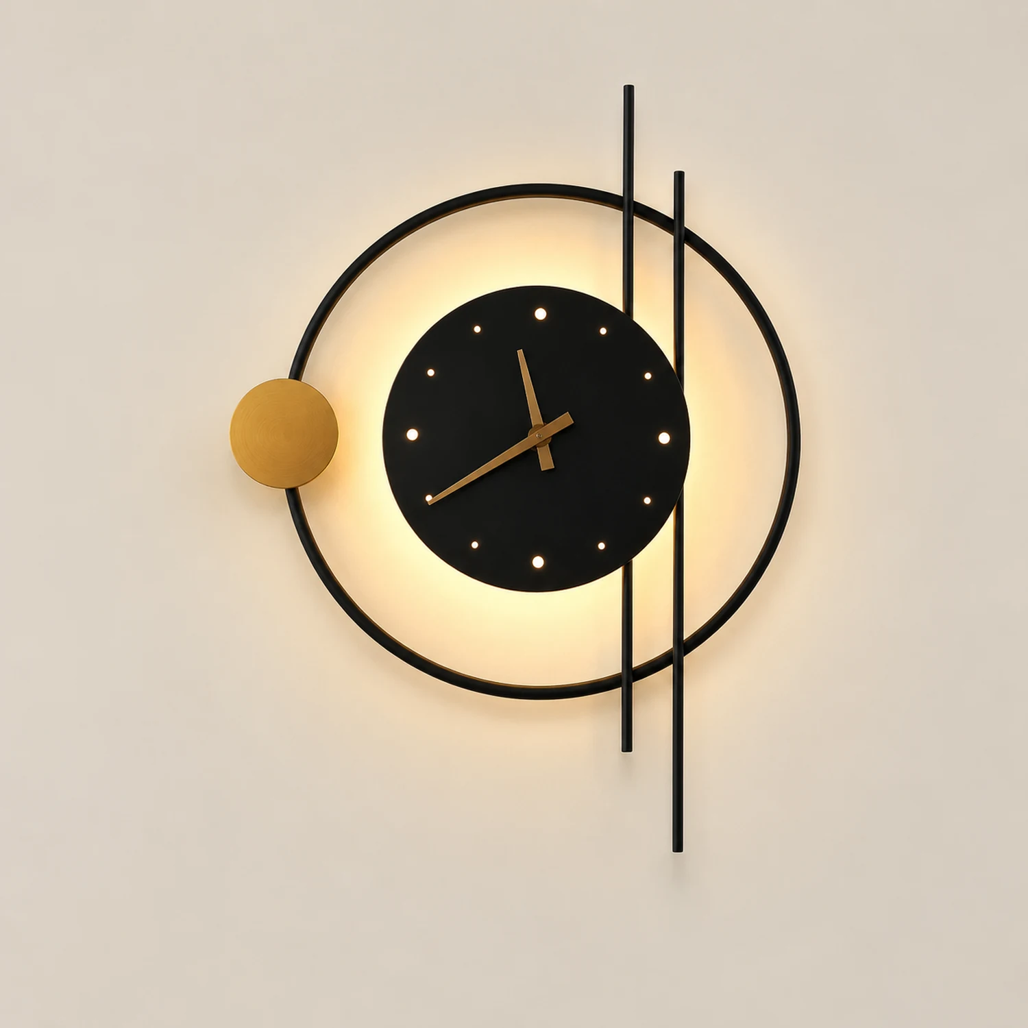 Nielsen Wall Lamp Clock, Black & Gold,  Iron & Acrylic - Lumpaz