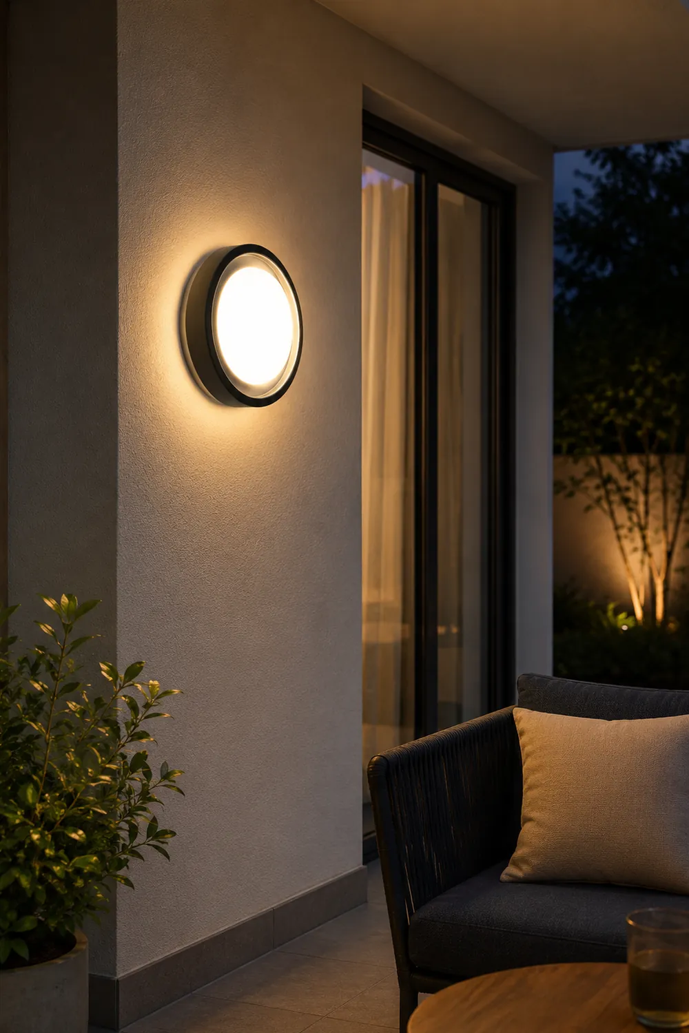 Orr Modern Circular Disc Shape Metal Outdoor Wall Lamp, Black - Lumpaz