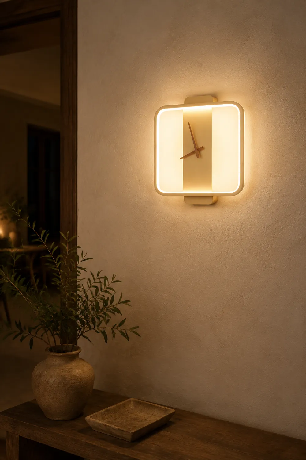 Morandi Nielsen Square Clock Metal & Acrylic Wall Lamp, Gold - Lumpaz