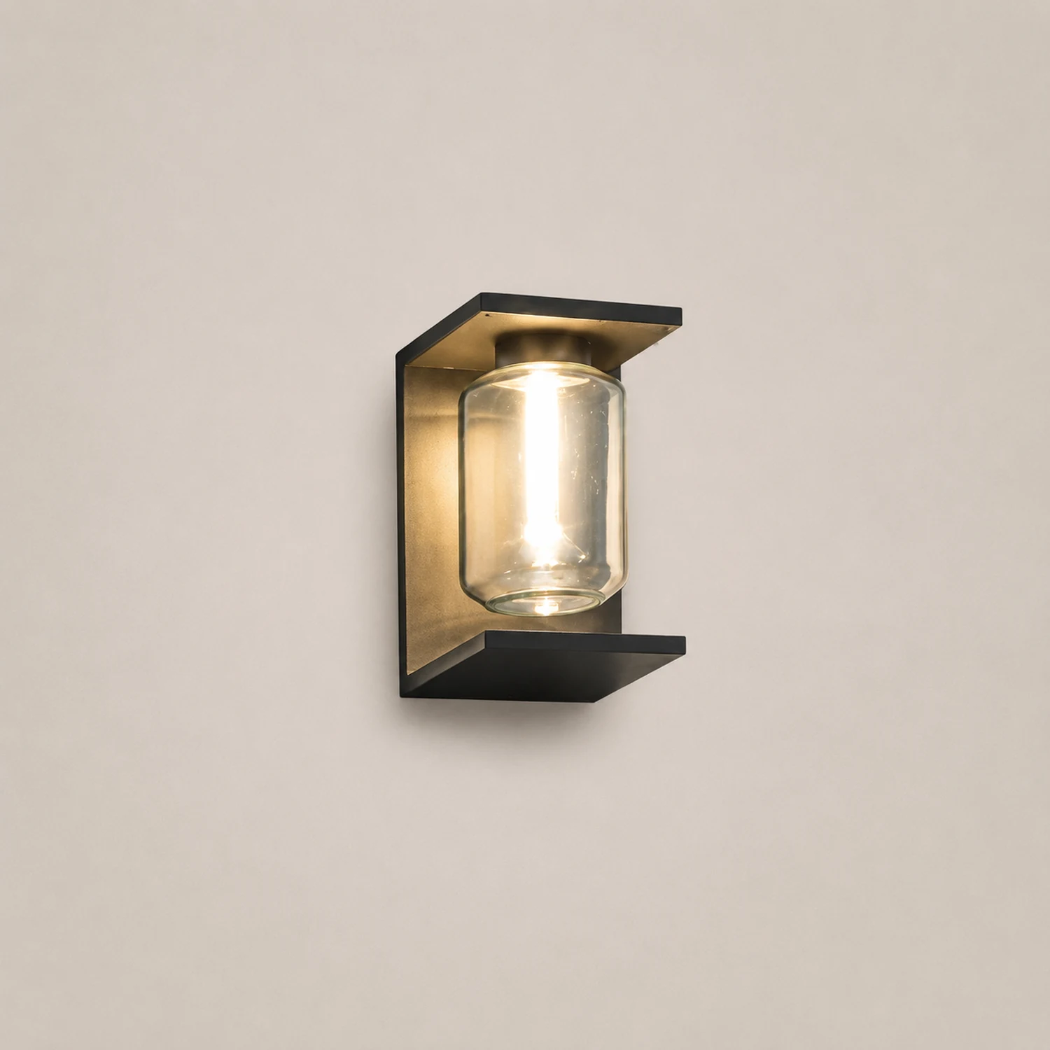 Orr Modern Rectangular Metal/Glass Lantern Solar Outdoor Waterproof Wall Lamp，Black/Gray - Lumpaz