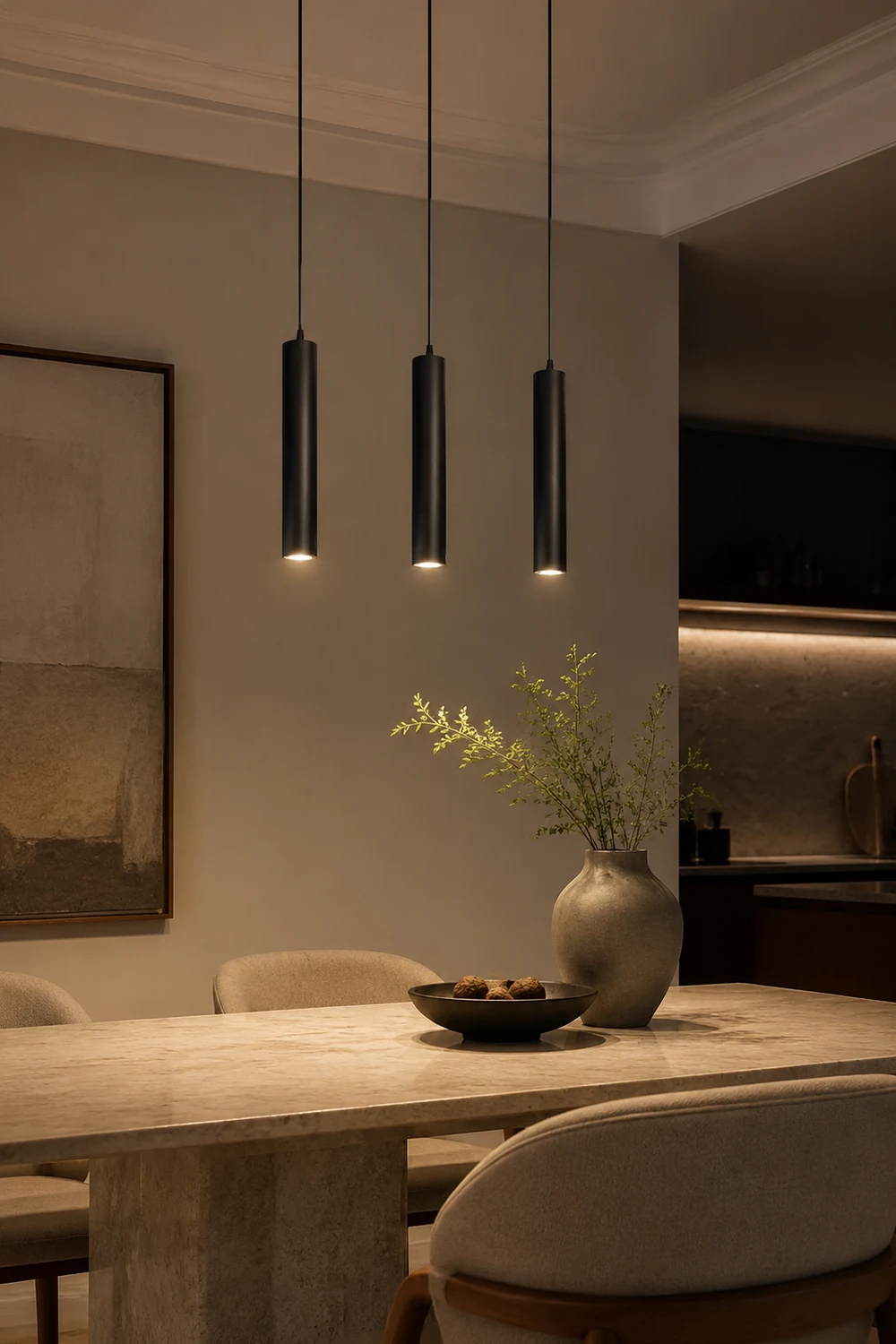 Edge Modern Cylinder Shape Pendant Light Black Metal Living Room - Lumpaz