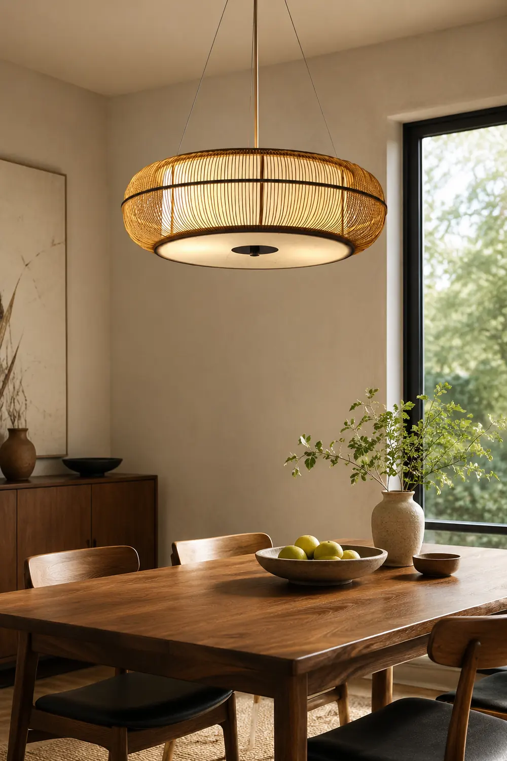 Ozawa Natural Basket Weave Wood/ Metal Pendant Light - Lumpaz