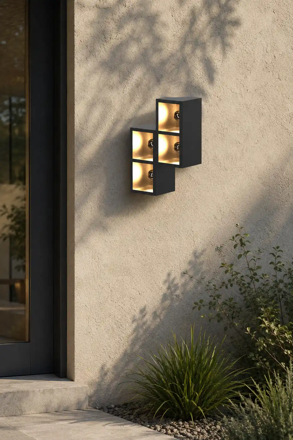 Orr Modern Cube Square Metal/Glass Outdoor Wall Lamp, Black - Lumpaz