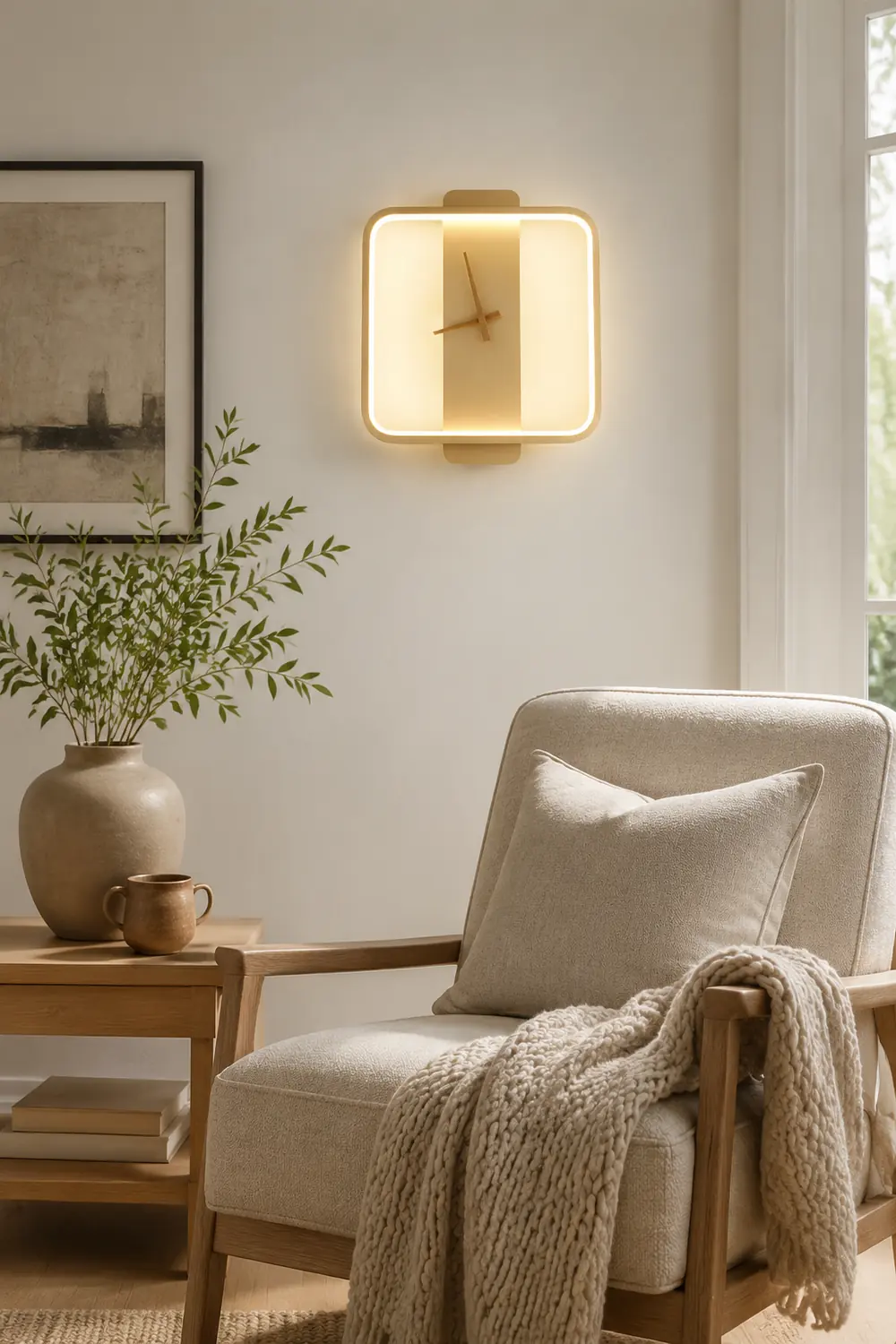 Morandi Nielsen Square Clock Metal & Acrylic Wall Lamp, Gold - Lumpaz