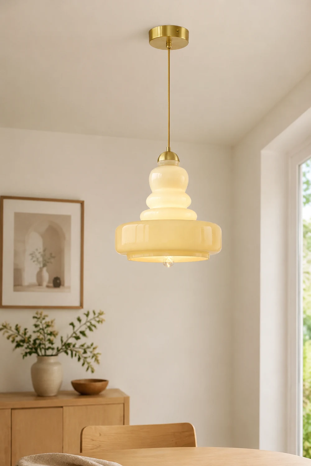 Morandi French Modern Kitchen Pendant Light Beige Glass/Metal Living Room - Lumpaz
