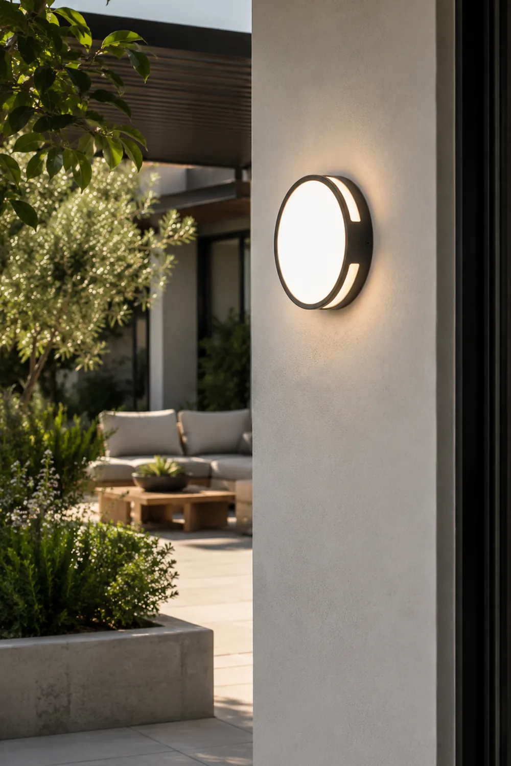 Orr Modern Round Metal/Acrylic Outdoor Waterproof Wall Lamp, Black - Lumpaz