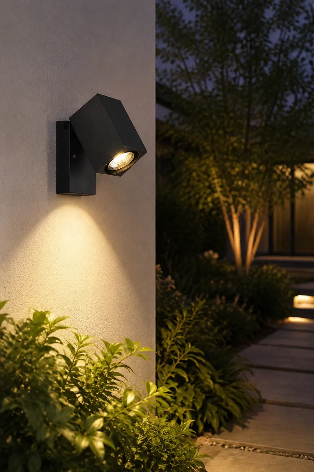 Orr Modern Outdoor Rotatable Metal Spotlight Wall Lamp, Black - Lumpaz